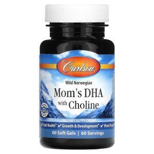 Докозагексаеновая кислота (ДГК) для мам, Mom's DHA, Wild Norwegian, Carlson, с холином, 60 гелевых капсул 
