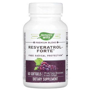 Ресвератрол, Resveratrol Forte, Nature's Way, премиальная смесь, 175 мг, 60 гелевых капсул