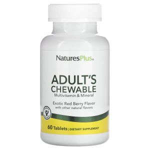 Мультивитамины и минералы для взрослых, Adult's Chewable Multivitamin & Mineral, NaturesPlus, вкус экзотических красных ягод, 60 жевательных таблеток