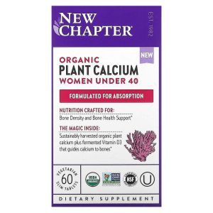 Кальций растительный, Organic Plant Calcium, New Chapter, для женщин до 40 лет, 60 вегетарианских таблеток
