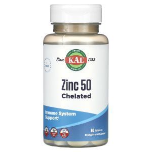 Цинк, Zinc, KAL, хелатный, 50 мг, 90 таблеток
