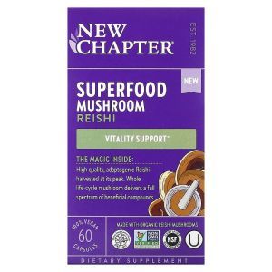 Рейши, Superfood Mushroom, Reish, New Chapter, 60 веганских капсул
