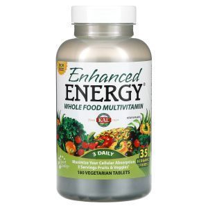 Мультивитамины без железа, Enhanced Energy, Whole Food Multivitamin, KAL, 180 вегетарианских таблеток
