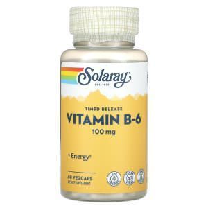 Витамин В6, Vitamin B-6, Solaray, 100 мг, 60 растительных капсул