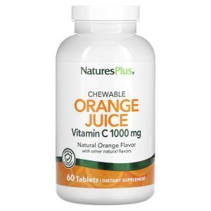 Витамин С, Chewable Orange Juice Vitamin C, Nature's Plus, вкус апельсина, 1000 мг, 60 жевательных таблеток
