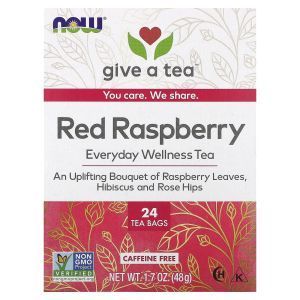 Чай с красной малиной, Tea Raspberry Tea, Now Foods, Real Tea, для женщин, без кофеина, 24 пакетика, 48 г. 