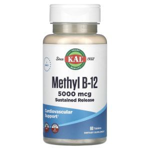 Витамин В-12, Methyl B-12, KAL, метилкобаламин, 5000 мкг, 60 таблеток

