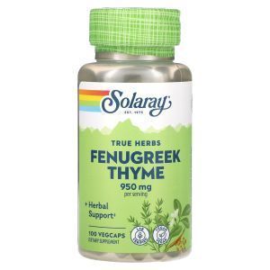 Пажитник, тимьян, Fenugreek Thyme, Solaray, True Herbs, 950 мг, 100 растительных капсул