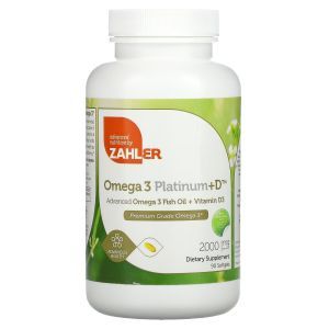 Омега-3 рыбий жир + витамин Д3, Omega 3 Platinum+D, Zahler, улучшенный, 1000 мг, 90 гелевых капсул 