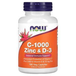 Витамин С, цинк и  витамин Д-3, C-1000 Zinc & D-3, NOW Foods, 100 растительных капсул