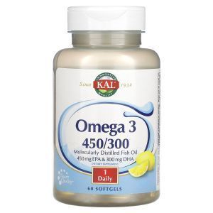 Омега-3, Omega 3, KAL, 450/300 мг, 60 гелевых капсул