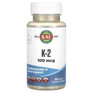 Витамин К-2, K-2, KAL, 100 мкг, 60 растительных капсул