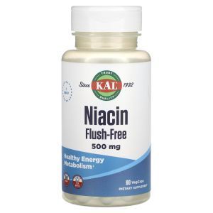 Ниацин, Niacin, KAL, без покраснения, 500 мг, 60 растительных капсул