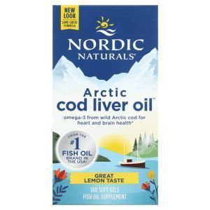 Рыбий жир из печени трески, Cod Liver Oil, Nordic Naturals, лимон, арктический, 1000 мг, 180 капсул 