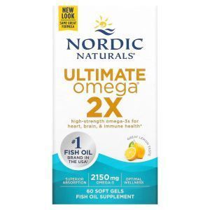 Омега 2х, лимонный вкус, Ultimate Omega 2x, Nordic Naturals, 60 капсул