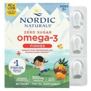 Рыбий жир для детей, Nordic Omega-3 Fishies, Nordic Naturals, фрукты, 300 мг, 36 желе