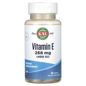 Витамин Е, Vitamin E, KAL, 268 мг (400 МЕ), 90 гелевых капсул
