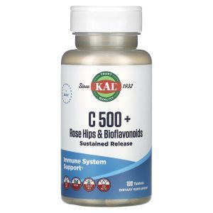 Витамин C, C 500, KAL, + плоды шиповника и биофлавоноиды, 500 мг, 100 таблеток