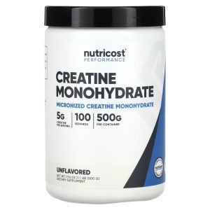 Креатин моногидрат, Creatine Monohydrate, Nutricost, порошок, микронизированный, без вкуса, 500 г