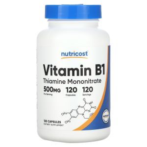 Витамин В1 (мононитрат тиамина), Vitamin B1, Nutricost, 500 мг, 120 капсул