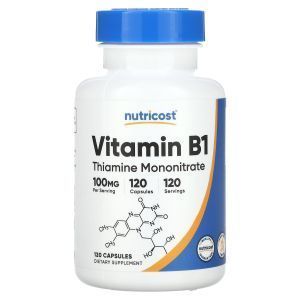 Витамин В1 (мононитрат тиамина), Vitamin B1, Nutricost, 100 мг, 120 капсул