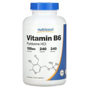Витамин В6 (пиридоксин HCl), Vitamin B6, Nutricost, 100 мг, 240 капсул 