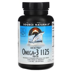 Омега-3, рыбий жир, Arctic Pure, Omega-3 Fish Oil, Source Naturals, арктический, 1125 мг, 60 гелевых капсул