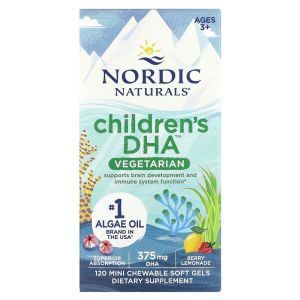 ДГК для детей, Children's DHA, Nordic Naturals, от 3 лет, ягодный лимонад, 375 мг, 120 мини жевательных гелевых капсул
