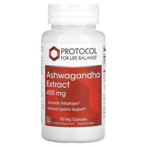 Ашваганда, Ashwagandha Extract, Protocol for Life Balance, экстракт, 450 мг, 90 растительных капсул
