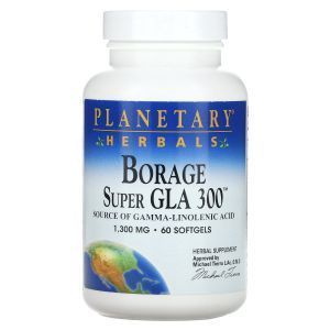 Масло огуречника, ГЛК, Borage Super GLA 300, Planetary Herbals, 1300 мг, 60 гелевых капсул