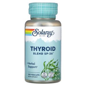 Поддержка щитовидной железы, Thyroid, Solaray, смесь экстрактов, 100 вегетарианских капсул