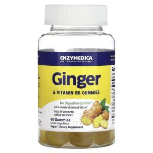 Имбирь и витамин B6, Ginger & Vitamin B6, Enzymedica, лимон и имбирь, 60 жевательных конфет

