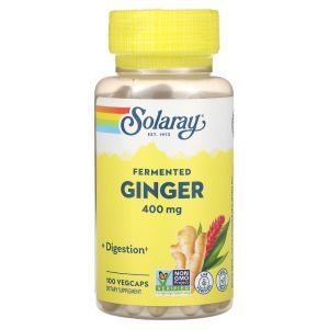 Имбирь, ферментированный экстракт корня, Ginger, Solaray, органик, 400 мг, 100 вегетарианских капсул 