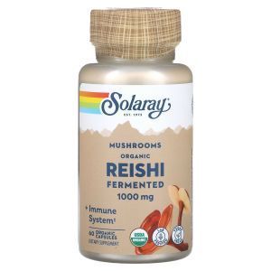 Рейши, ферментированные грибы, Reishi, Solaray, органик, 500 мг, 60 вегетарианских капсул