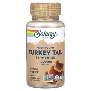 Траметес разноцветный, гриб, Turkey Tails, Solaray, органик, 1000 мг, 60 вегетарианских капсул