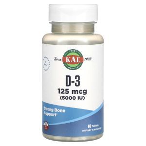 Витамин Д-3, D-3, KAL, 125 мкг (5000 МЕ), 60 таблеток
