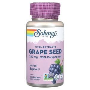 Экстракт виноградных косточек, Grape Seed, Solaray, 200 мг, 60 вегетарианских капсул
