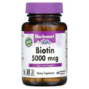 Биотин, Biotin, Bluebonnet Nutrition, 5000 мкг, 60 вегетарианских капсул
