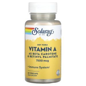 Вітамін А, Dry Vitamin A, Solaray, 7500 мкг, 60 вегетаріанських капсул