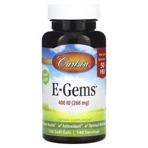 Витамин Е, E-Gems, Carlson, 268 мг (400 МЕ), 140 гелевых капсул
