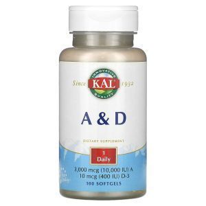 Витамины A и D, A & D, KAL, 100 гелевых капсул