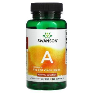 Витамин А, Vitamin A, Swanson, 10000 МЕ (3000 мкг), 250 гелевых капсул