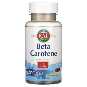 Бета-каротин, Beta Carotene, KAL, 7500 мкг (25 000 МЕ), 100 гелевых капсул
