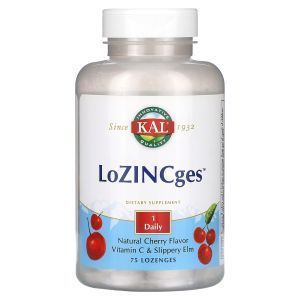Цинк, витамин С и скользкий вяз, LoZINCges, KAL, вкус вишни, 75 леденцов