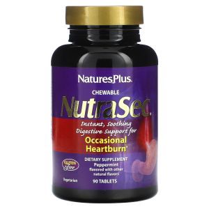 Поддержка пищеварения, Chewable NutraSec, NaturesPlus, перечная мята, 90 жевательных таблеток