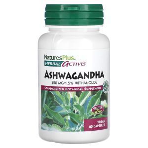 Ашваганда, Ashwagandha, Herbal Actives, NaturesPlus, 450 мг, 60 веганских капсул