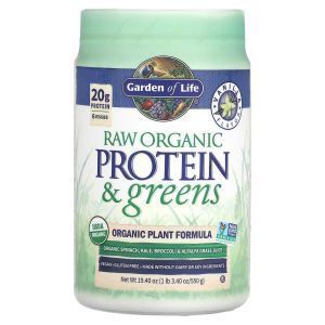 Растительный белок сырой и зелень, Raw Protein & Greens, Garden of Life, вкус ванили, органик, 550 г