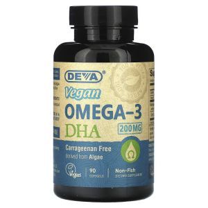 Омега-3, Omega-3 DHA, из водорослей, Deva, 90 веганских капсул