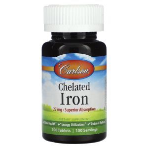 Хелат железа, Chelated Iron, Carlson Labs, 27 мг, 100 таблеток