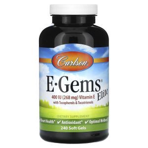 Витамин Е с токоферолами и токотриенолами, E-Gems Elite, Carlson, 268 мг (400 МЕ), 240, гелевых капсул
